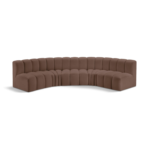 Meridian Arc Brown Vegan Leather 5 pc Modular Sectional IMAGE 1