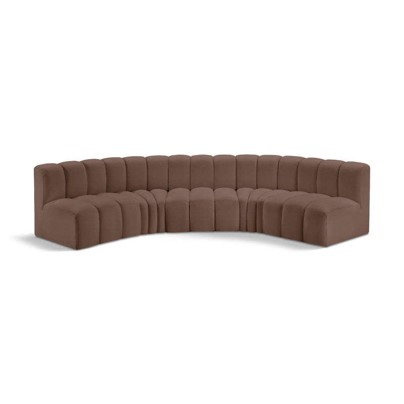 Meridian Arc Brown Vegan Leather 5 pc Modular Sectional IMAGE 1