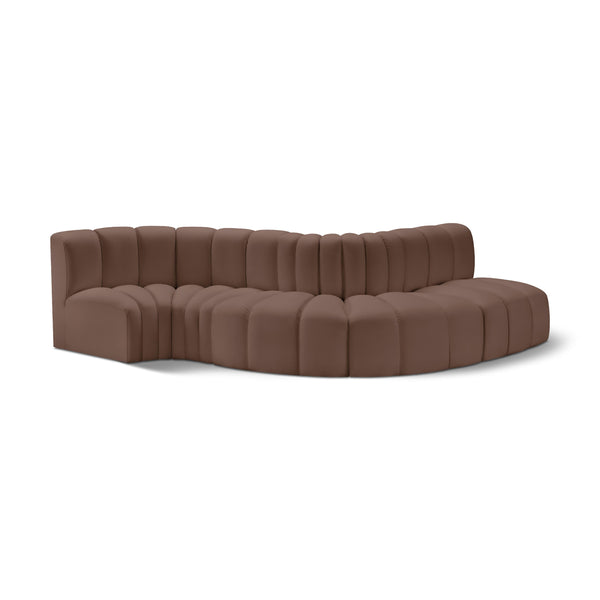 Meridian Arc Brown Vegan Leather 5 pc Modular Sectional IMAGE 1