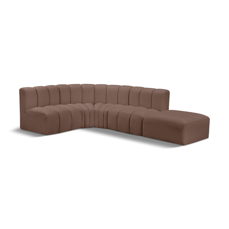 Meridian Arc Brown Vegan Leather 5 pc Modular Sectional IMAGE 1