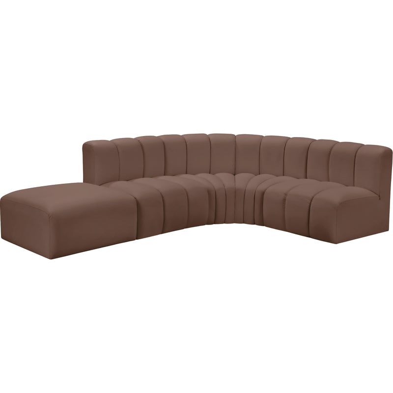 Meridian Arc Brown Vegan Leather 5 pc Modular Sectional IMAGE 2