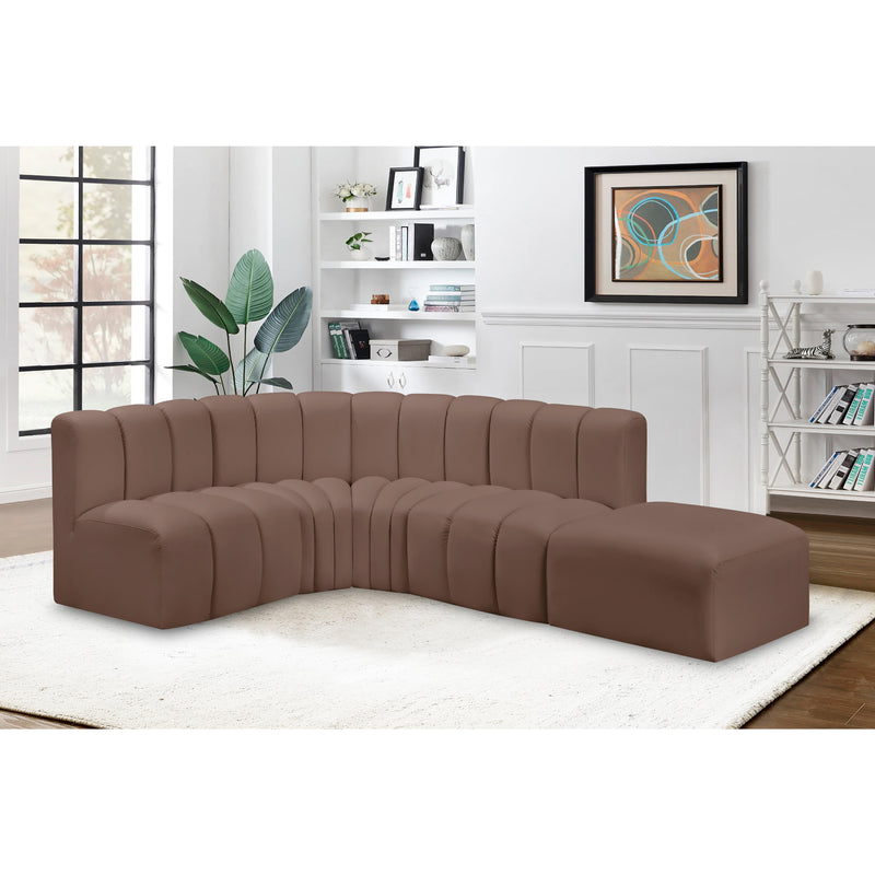 Meridian Arc Brown Vegan Leather 5 pc Modular Sectional IMAGE 3