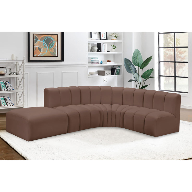 Meridian Arc Brown Vegan Leather 5 pc Modular Sectional IMAGE 4