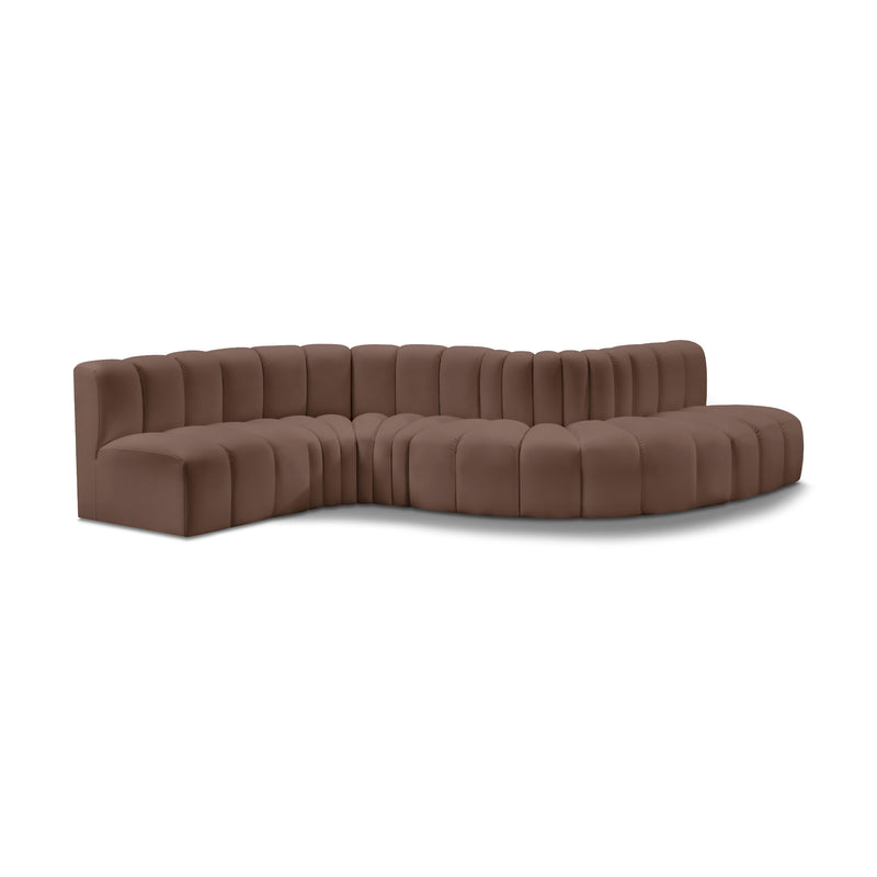 Meridian Arc Brown Vegan Leather 6 pc Modular Sectional IMAGE 1