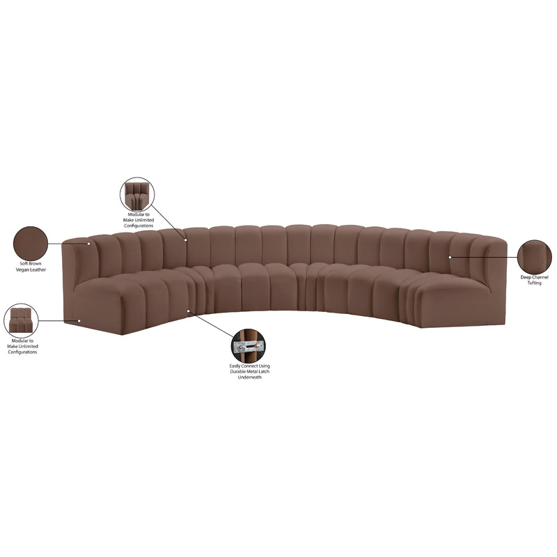 Meridian Arc Brown Vegan Leather 6 pc Modular Sectional IMAGE 12