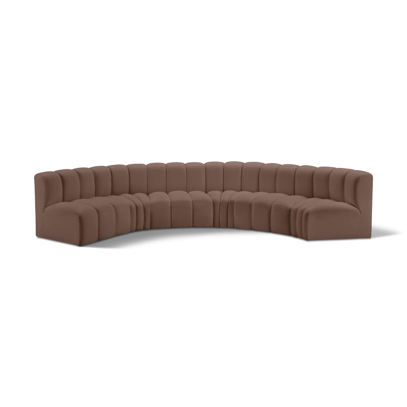 Meridian Arc Brown Vegan Leather 6 pc Modular Sectional IMAGE 1