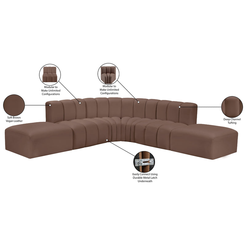 Meridian Arc Brown Vegan Leather 6 pc Modular Sectional IMAGE 12