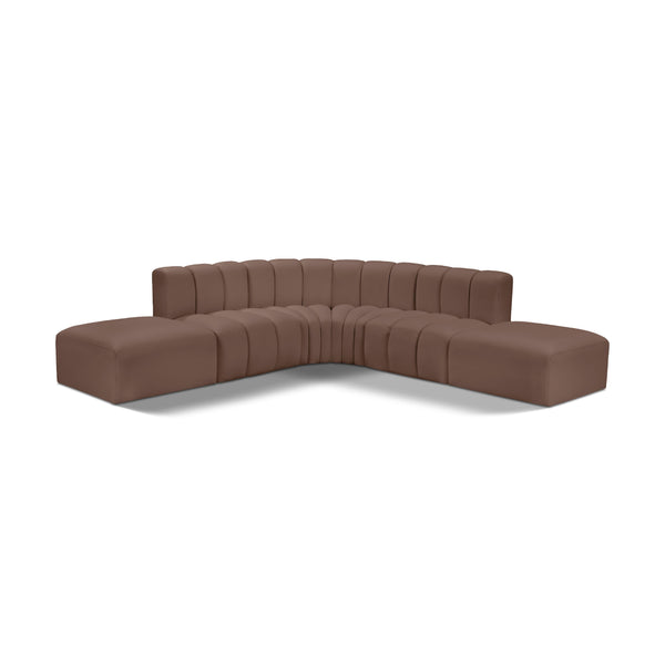 Meridian Arc Brown Vegan Leather 6 pc Modular Sectional IMAGE 1