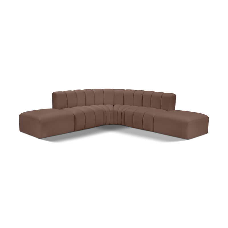 Meridian Arc Brown Vegan Leather 6 pc Modular Sectional IMAGE 1