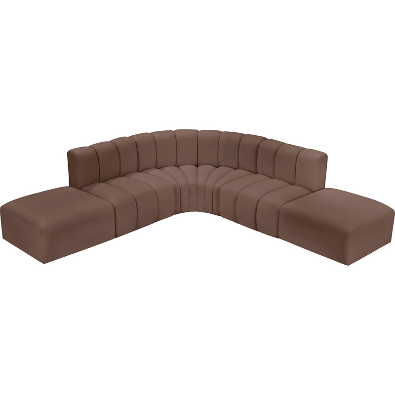 Meridian Arc Brown Vegan Leather 6 pc Modular Sectional IMAGE 3