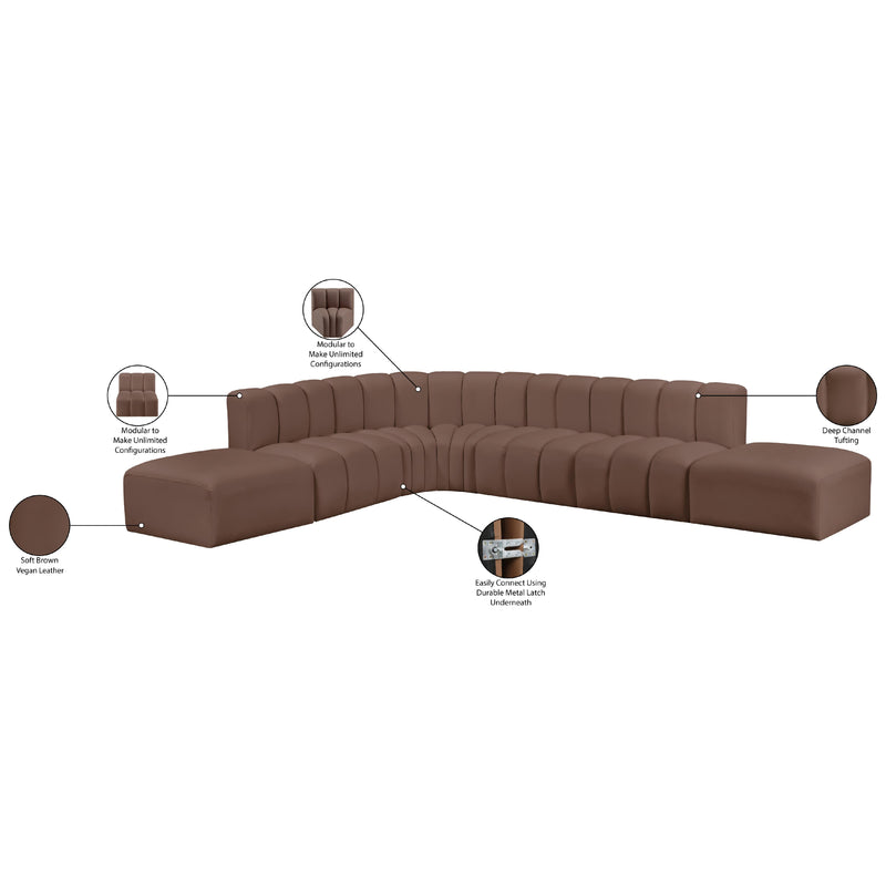 Meridian Arc Brown Vegan Leather 7 pc Modular Sectional IMAGE 11