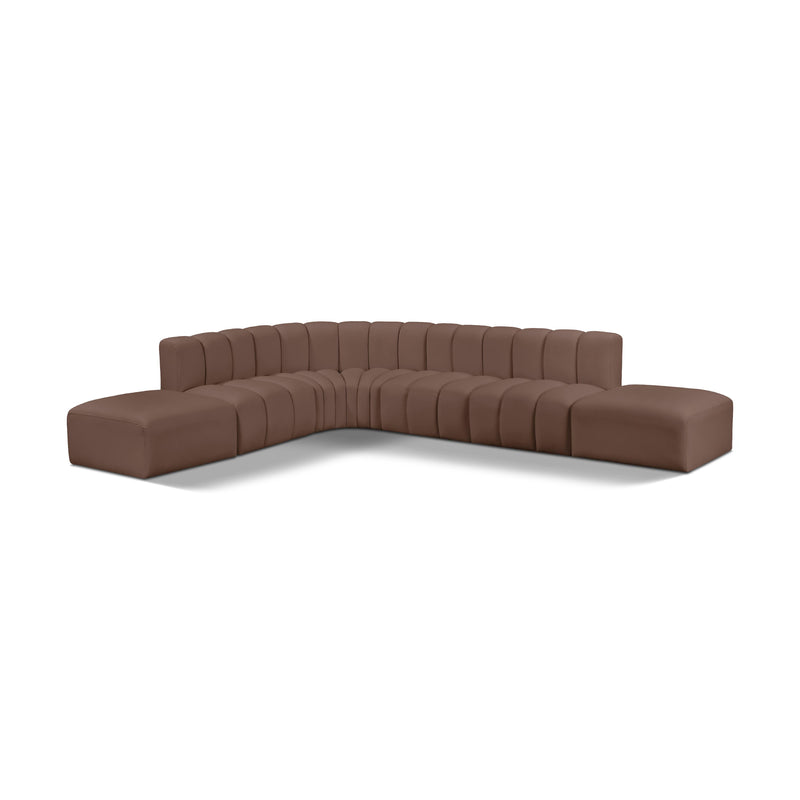 Meridian Arc Brown Vegan Leather 7 pc Modular Sectional IMAGE 1
