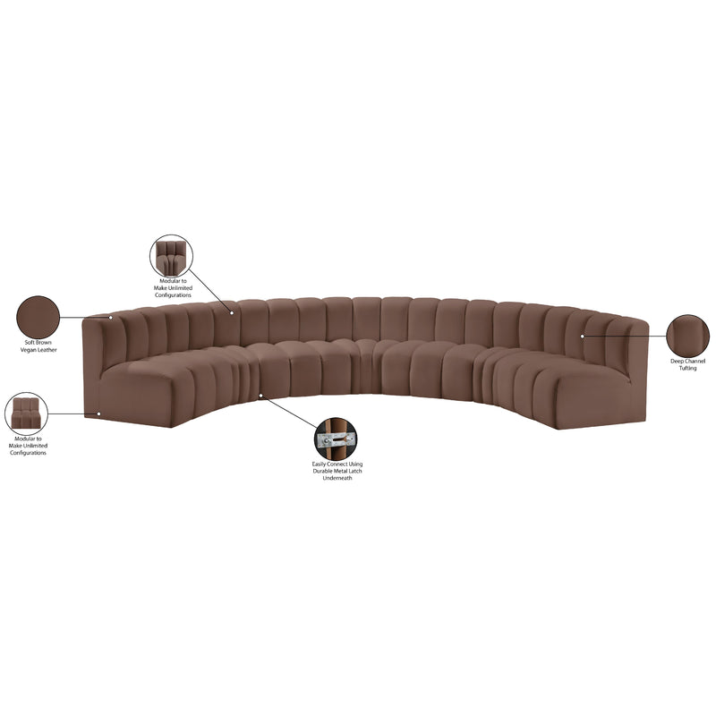 Meridian Arc Brown Vegan Leather 7 pc Modular Sectional IMAGE 12