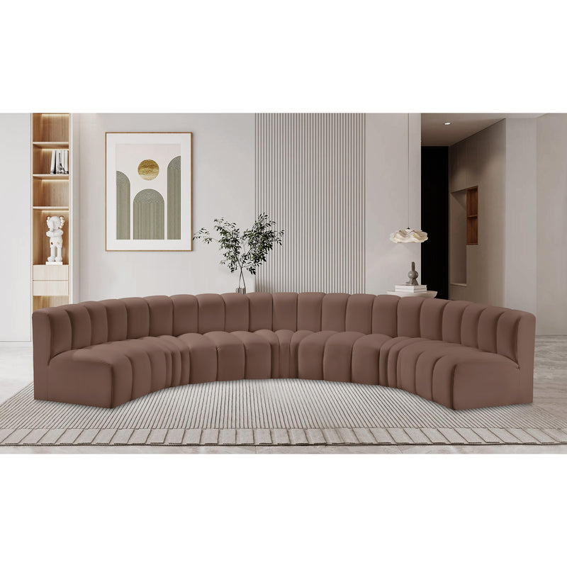 Meridian Arc Brown Vegan Leather 7 pc Modular Sectional IMAGE 2