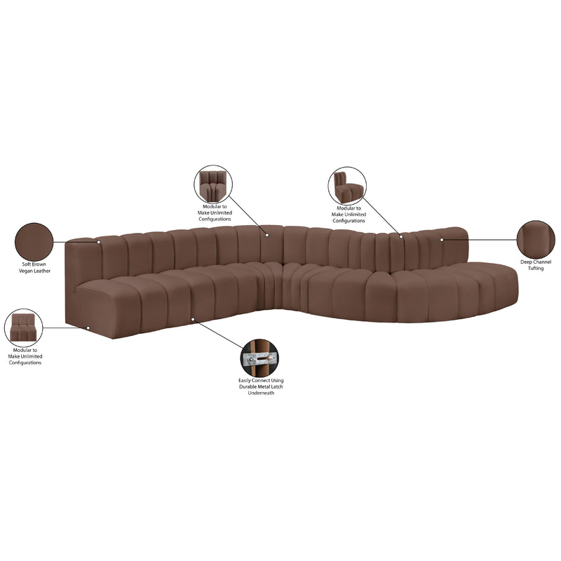 Meridian Arc Brown Vegan Leather 7 pc Modular Sectional IMAGE 13