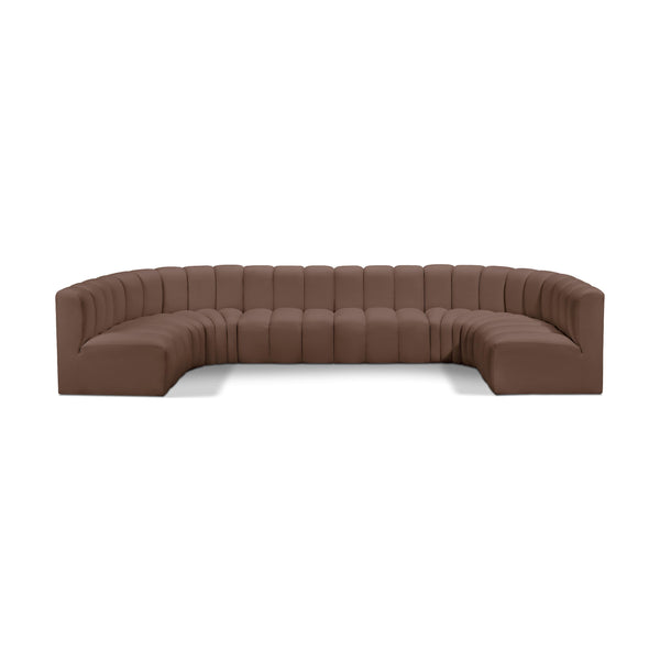 Meridian Arc Brown Vegan Leather 8 pc Modular Sectional IMAGE 1