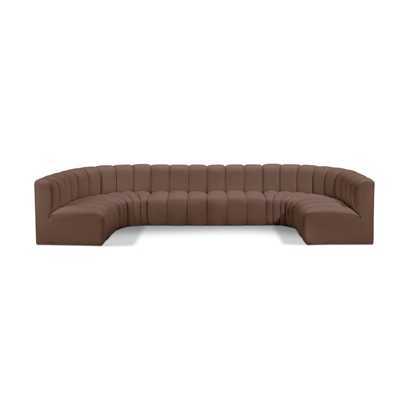 Meridian Arc Brown Vegan Leather 8 pc Modular Sectional IMAGE 1