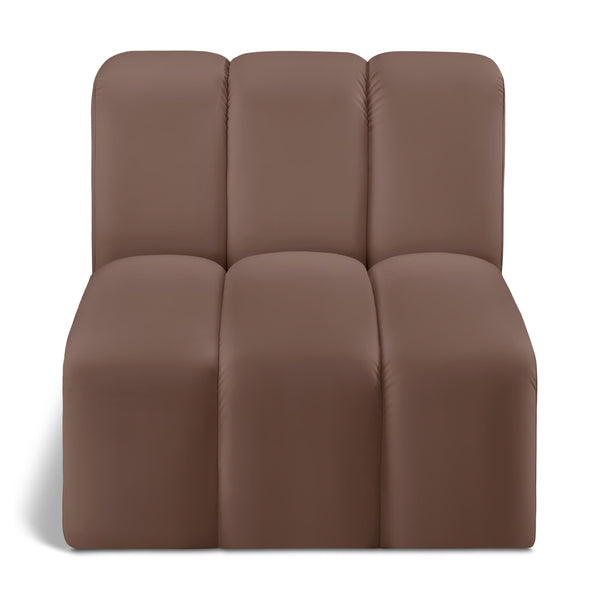 Meridian Arc Brown Vegan Leather Straight Chair IMAGE 1