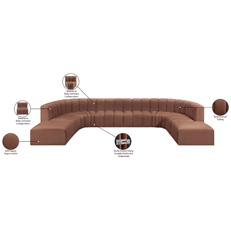 Meridian Arc Cognac Vegan Leather 10 pc Modular Sectional IMAGE 11