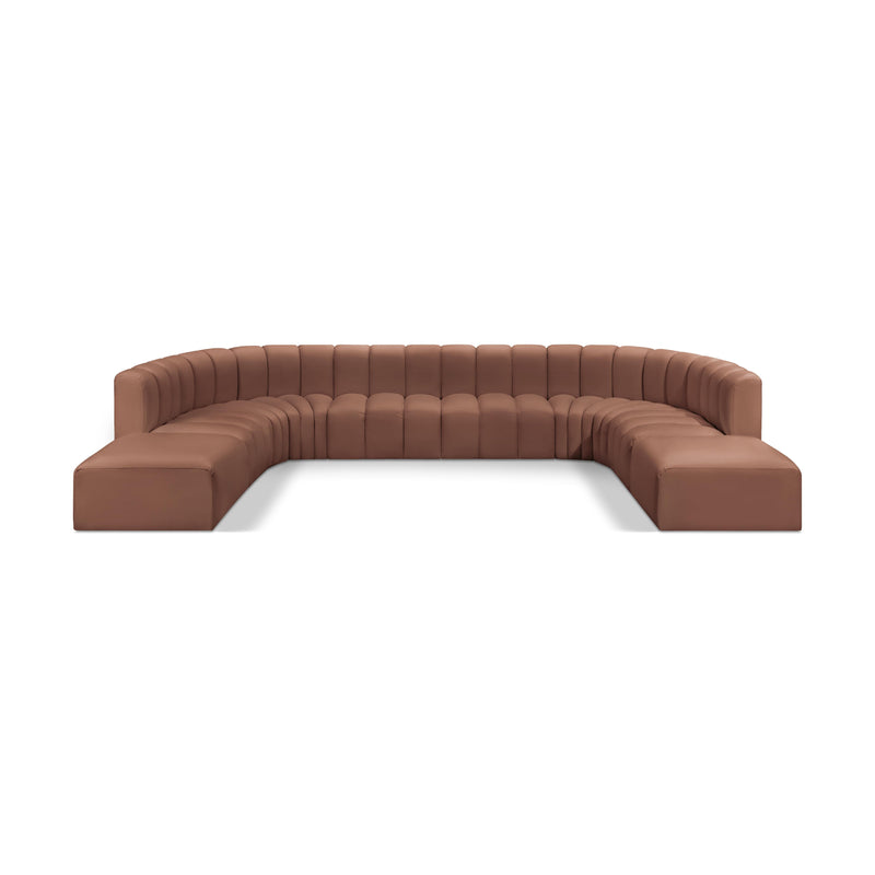Meridian Arc Cognac Vegan Leather 10 pc Modular Sectional IMAGE 1