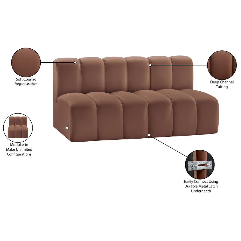 Meridian Arc Cognac Vegan Leather 2 pc Modular Sectional IMAGE 11