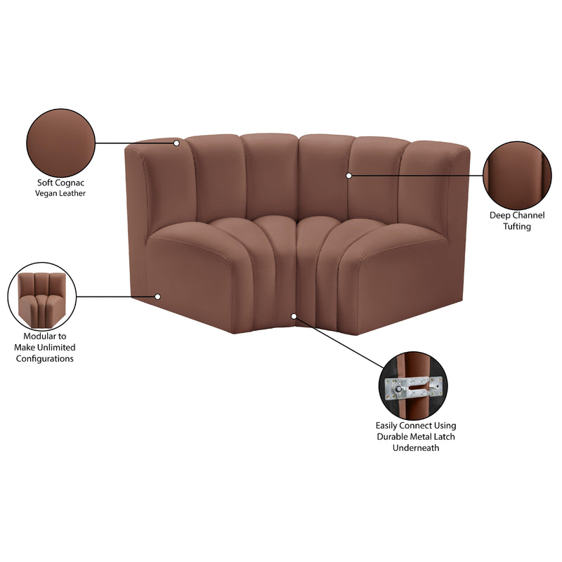 Meridian Arc Cognac Vegan Leather 2 pc Modular Sectional IMAGE 10
