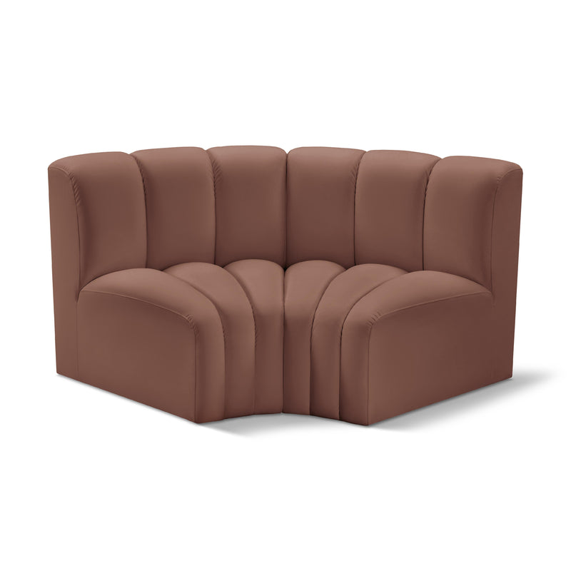 Meridian Arc Cognac Vegan Leather 2 pc Modular Sectional IMAGE 1