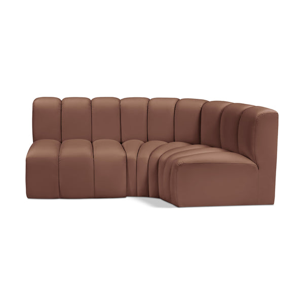 Meridian Arc Cognac Vegan Leather 3 pc Modular Sectional IMAGE 1