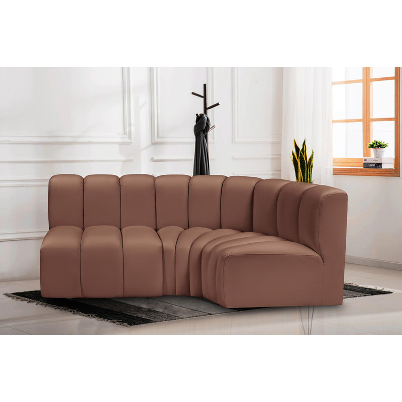 Meridian Arc Cognac Vegan Leather 3 pc Modular Sectional IMAGE 2