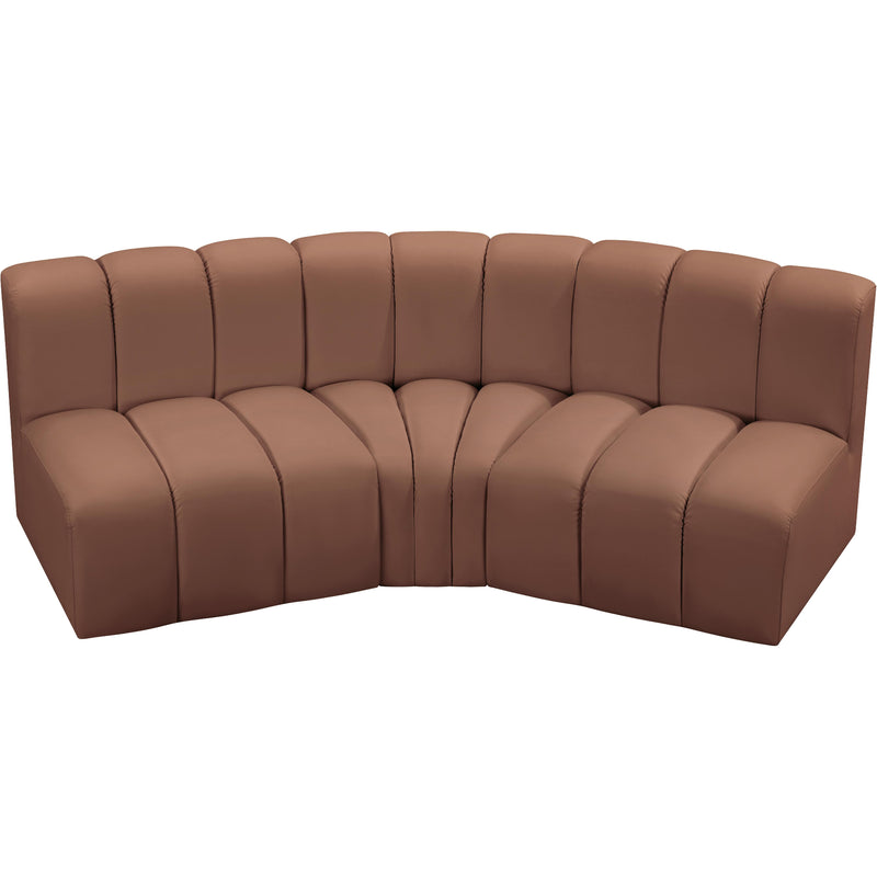 Meridian Arc Cognac Vegan Leather 3 pc Modular Sectional IMAGE 3