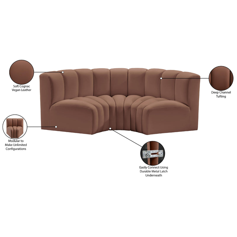 Meridian Arc Cognac Vegan Leather 3 pc Modular Sectional IMAGE 11