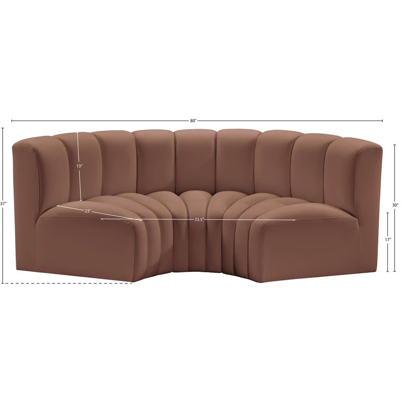 Meridian Arc Cognac Vegan Leather 3 pc Modular Sectional IMAGE 12