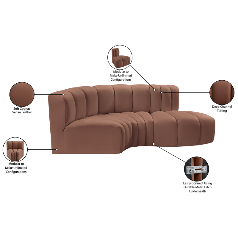 Meridian Arc Cognac Vegan Leather 3 pc Modular Sectional IMAGE 12