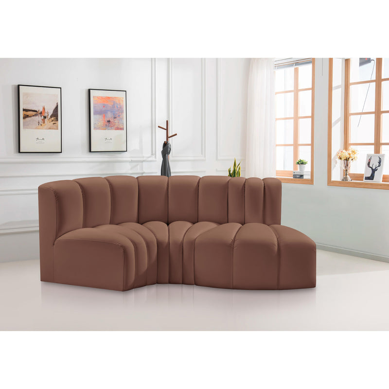Meridian Arc Cognac Vegan Leather 3 pc Modular Sectional IMAGE 2