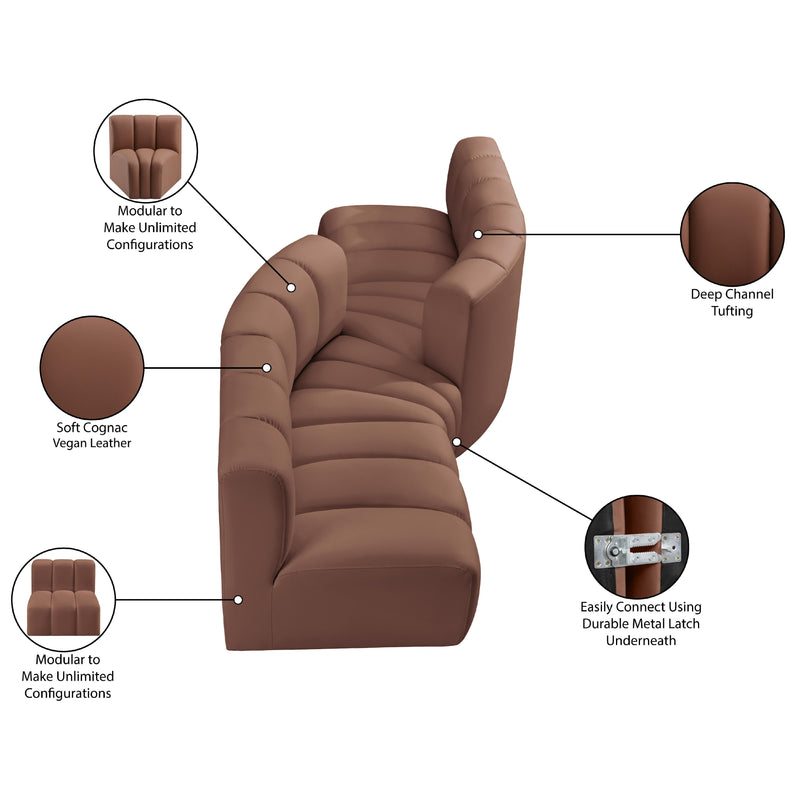 Meridian Arc Cognac Vegan Leather 4 pc Modular Sectional IMAGE 11