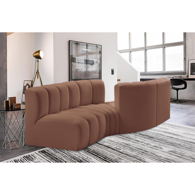 Meridian Arc Cognac Vegan Leather 4 pc Modular Sectional IMAGE 2