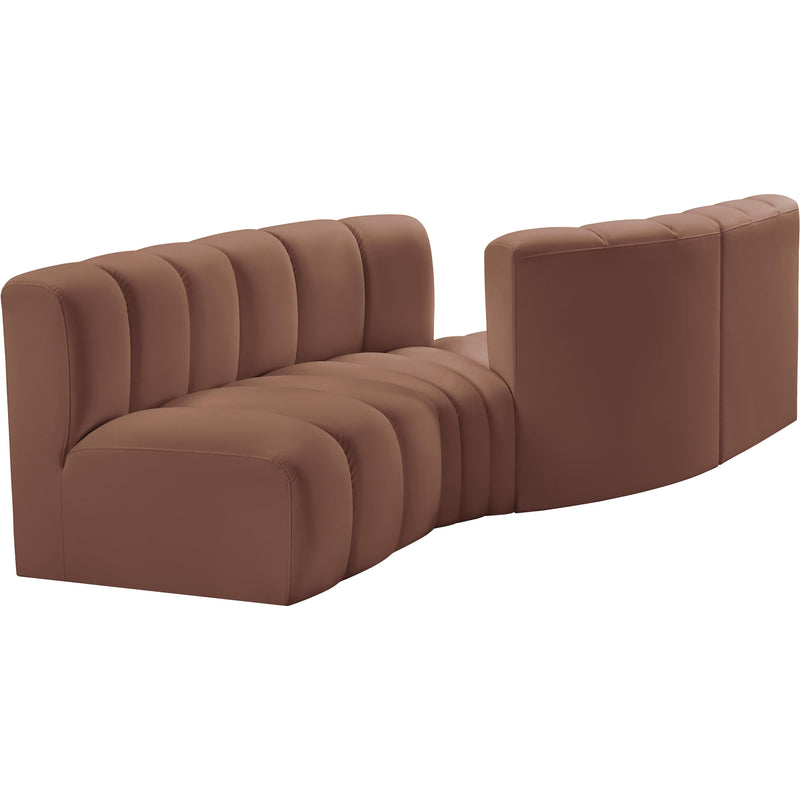 Meridian Arc Cognac Vegan Leather 4 pc Modular Sectional IMAGE 3