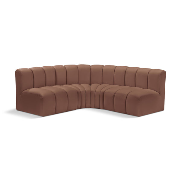 Meridian Arc Cognac Vegan Leather 4 pc Modular Sectional IMAGE 1