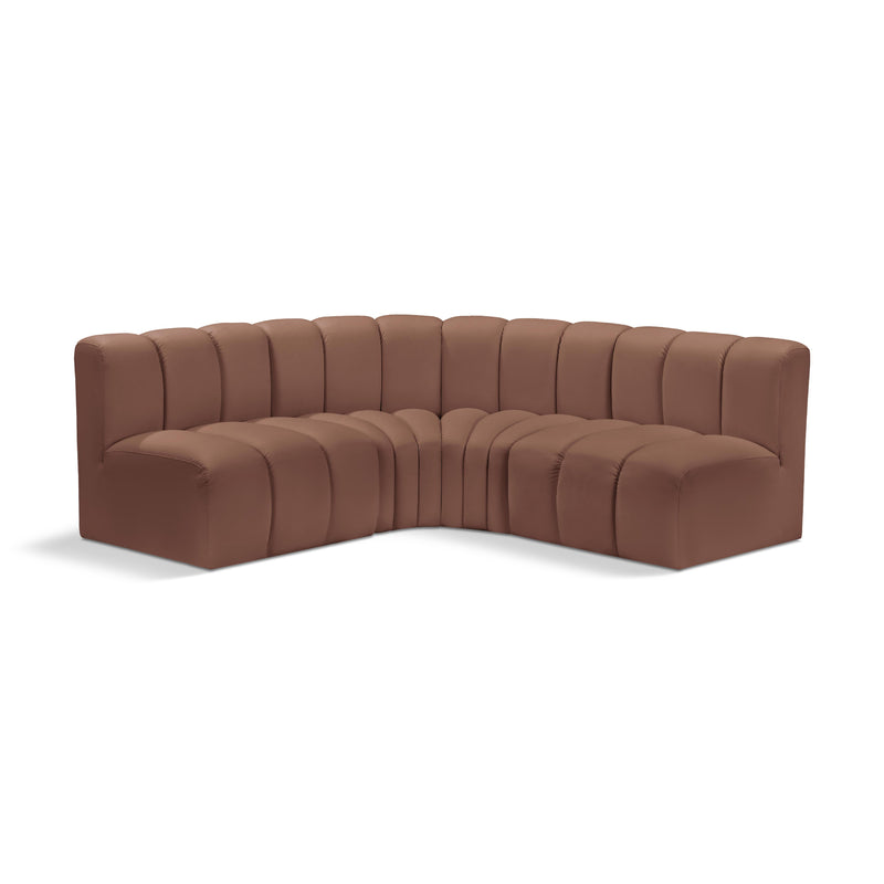 Meridian Arc Cognac Vegan Leather 4 pc Modular Sectional IMAGE 1