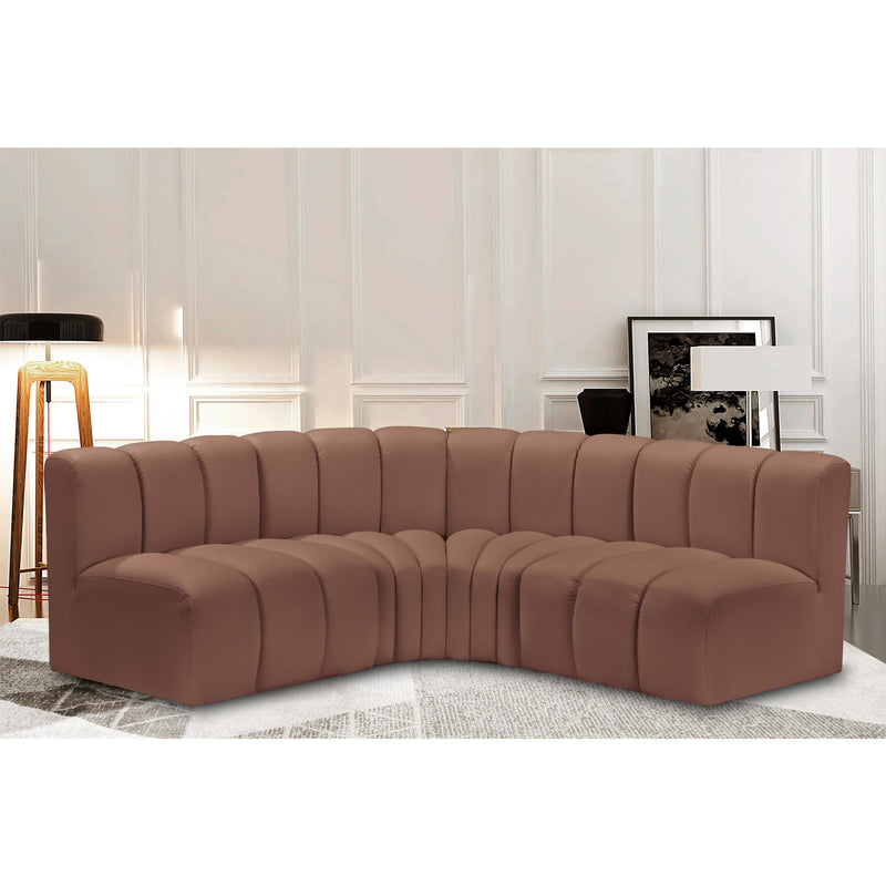 Meridian Arc Cognac Vegan Leather 4 pc Modular Sectional IMAGE 2