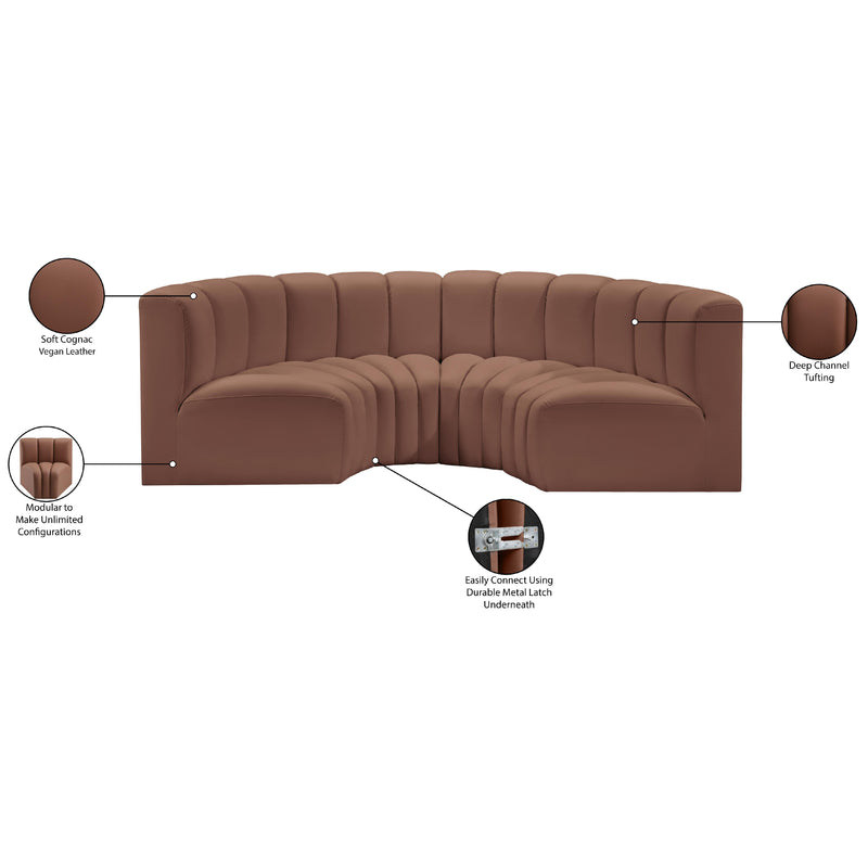 Meridian Arc Cognac Vegan Leather 4 pc Modular Sectional IMAGE 12