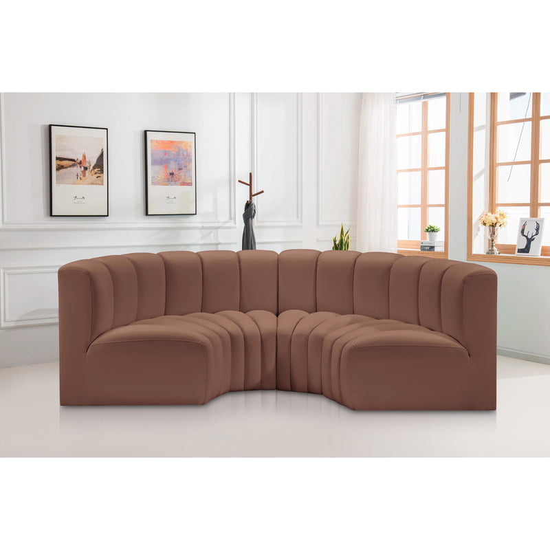 Meridian Arc Cognac Vegan Leather 4 pc Modular Sectional IMAGE 2