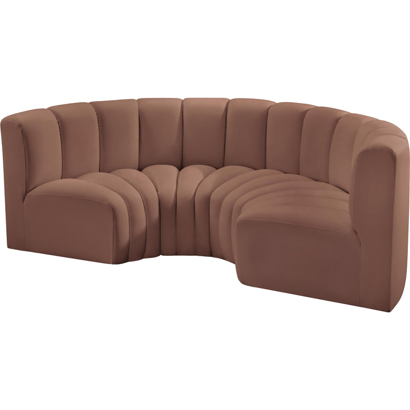 Meridian Arc Cognac Vegan Leather 4 pc Modular Sectional IMAGE 4