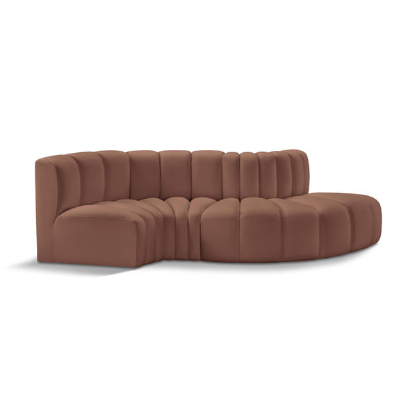 Meridian Arc Cognac Vegan Leather 4 pc Modular Sectional IMAGE 1