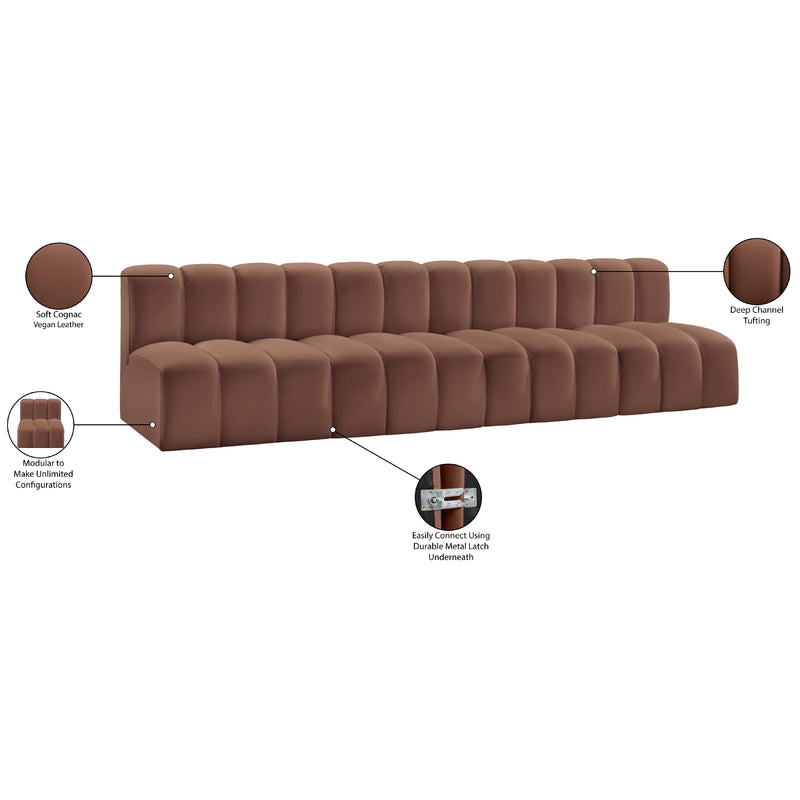 Meridian Arc Cognac Vegan Leather 4 pc Modular Sectional IMAGE 12