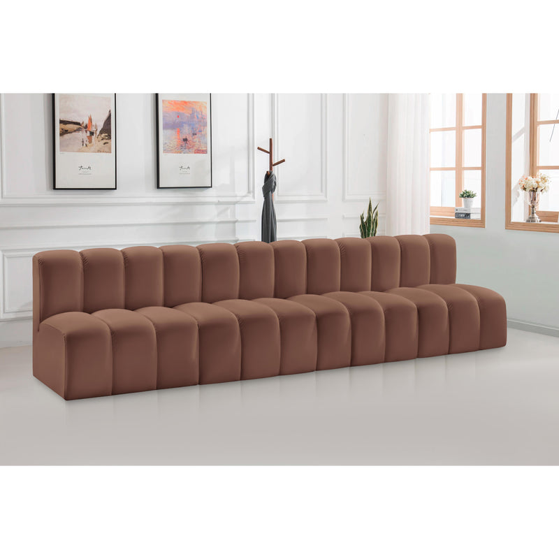 Meridian Arc Cognac Vegan Leather 4 pc Modular Sectional IMAGE 2