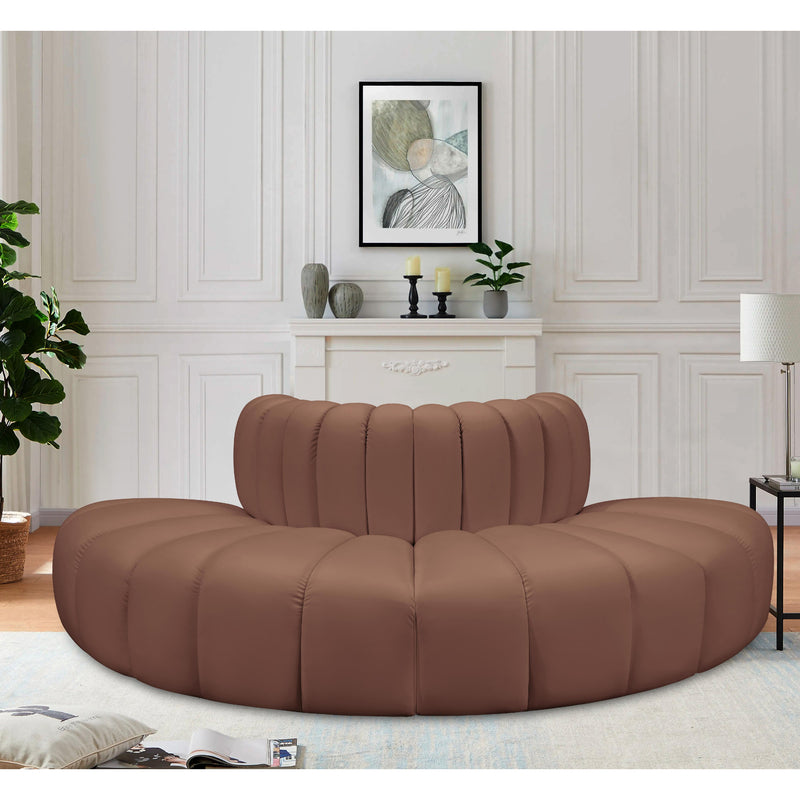 Meridian Arc Cognac Vegan Leather 4 pc Modular Sectional IMAGE 2