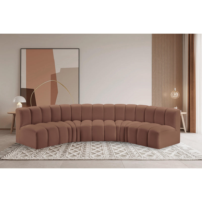 Meridian Arc Cognac Vegan Leather 5 pc Modular Sectional IMAGE 2