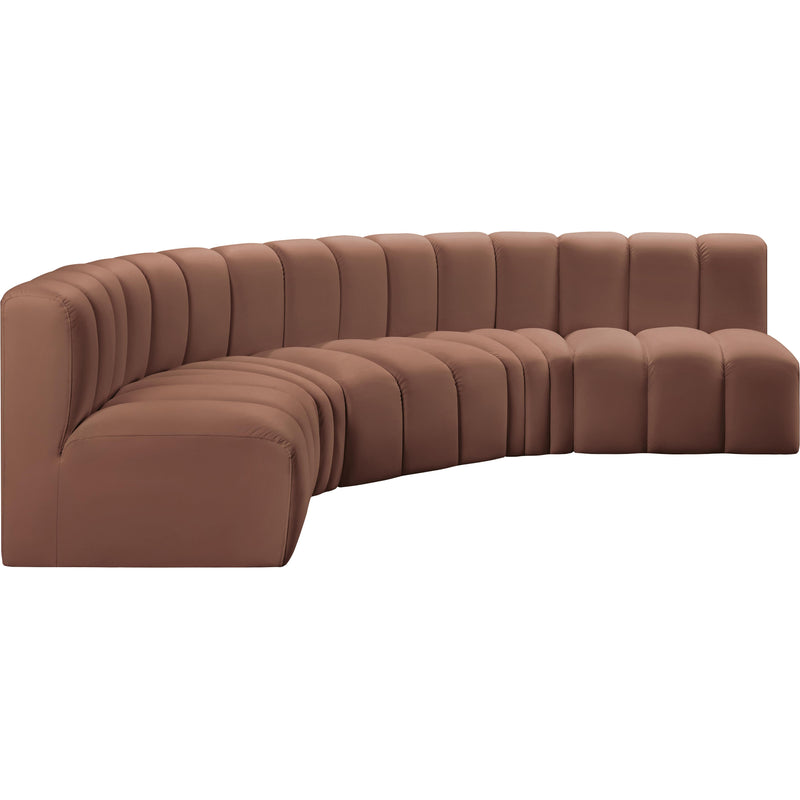 Meridian Arc Cognac Vegan Leather 5 pc Modular Sectional IMAGE 4