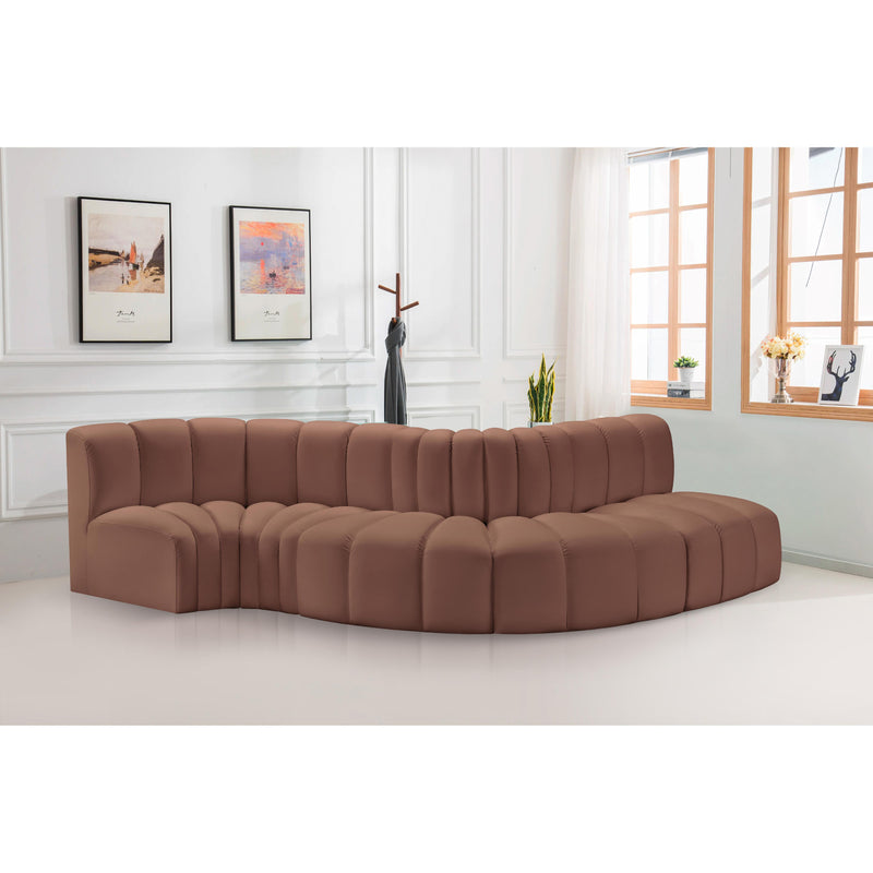 Meridian Arc Cognac Vegan Leather 5 pc Modular Sectional IMAGE 2